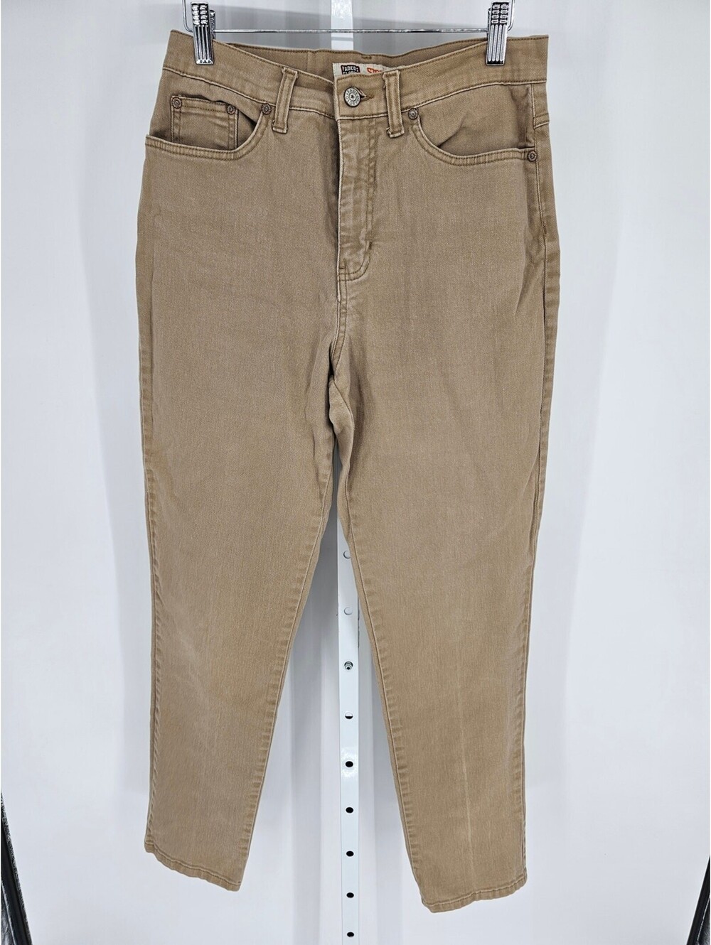 Vintage Faded Glory Womens Sz 10 Tapered Leg Denim Pants Beige Tan High Waist